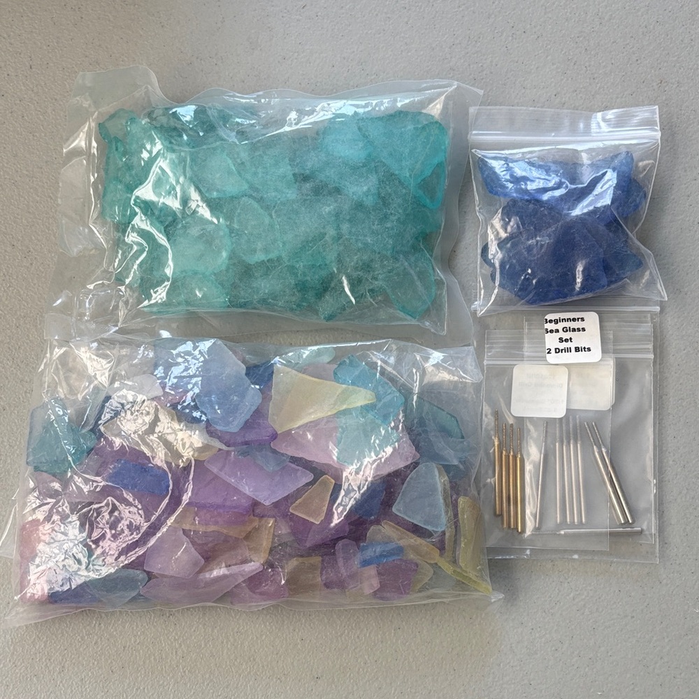 Mixed Blue, Teal & Purple Sea Glass Chips - Decorative Craft Supply & Drill Bits - Picture 3 of 3